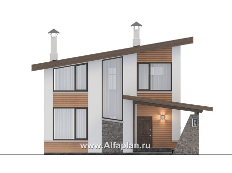 Проекты домов Альфаплан - "Джекпот" - проект каркасного дома с односкатной кровлей, строить быстро, жить - комфортно - превью фасада №1