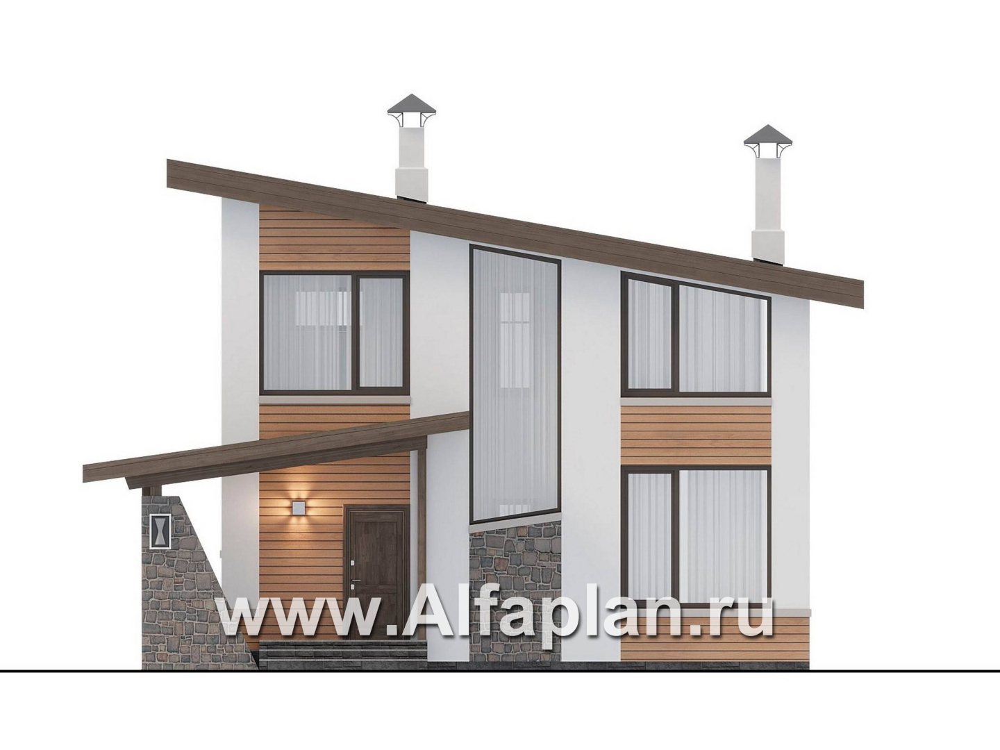 Проекты домов Альфаплан - "Джекпот" - проект каркасного дома с односкатной кровлей, строить быстро, жить - комфортно - изображение фасада №1