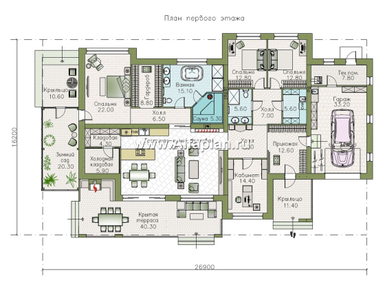 «Ривьера» - проект современного, роскошного одноэтажного дома, в скандинавском стиле - превью план дома