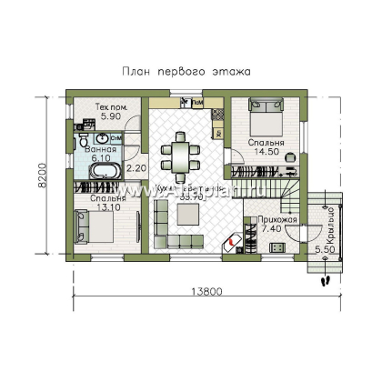 Проекты домов Альфаплан - "Тигода" - компактный простой дом с мансардой - превью плана проекта №1