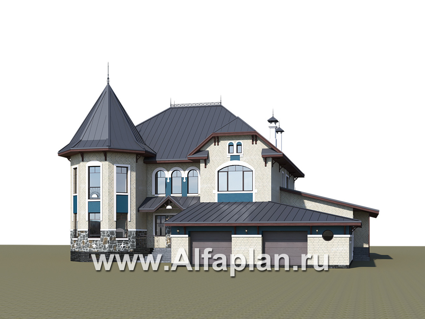 «Дворянское гнездо» - проект двухэтажного дома,  с двусветной гостиной и бассейном, семейный особняк в русском стиле - дизайн дома №2