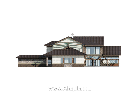 «Шахерезада» - проект двухэтажной роскошной виллы, со вторым светом гостиной, с бассейном и с гаражом - превью фасада дома