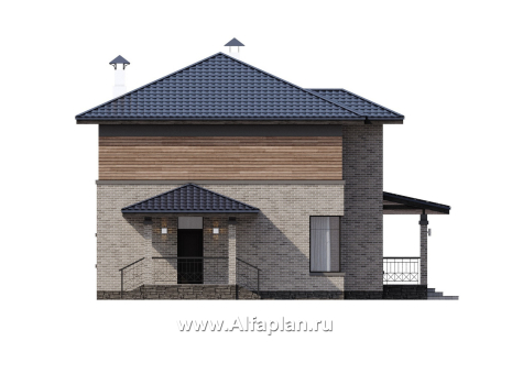 «Триггер роста» - проект двухэтажного дома из блоков, с террасой и вторым светом, в стиле Райта - превью фасада дома