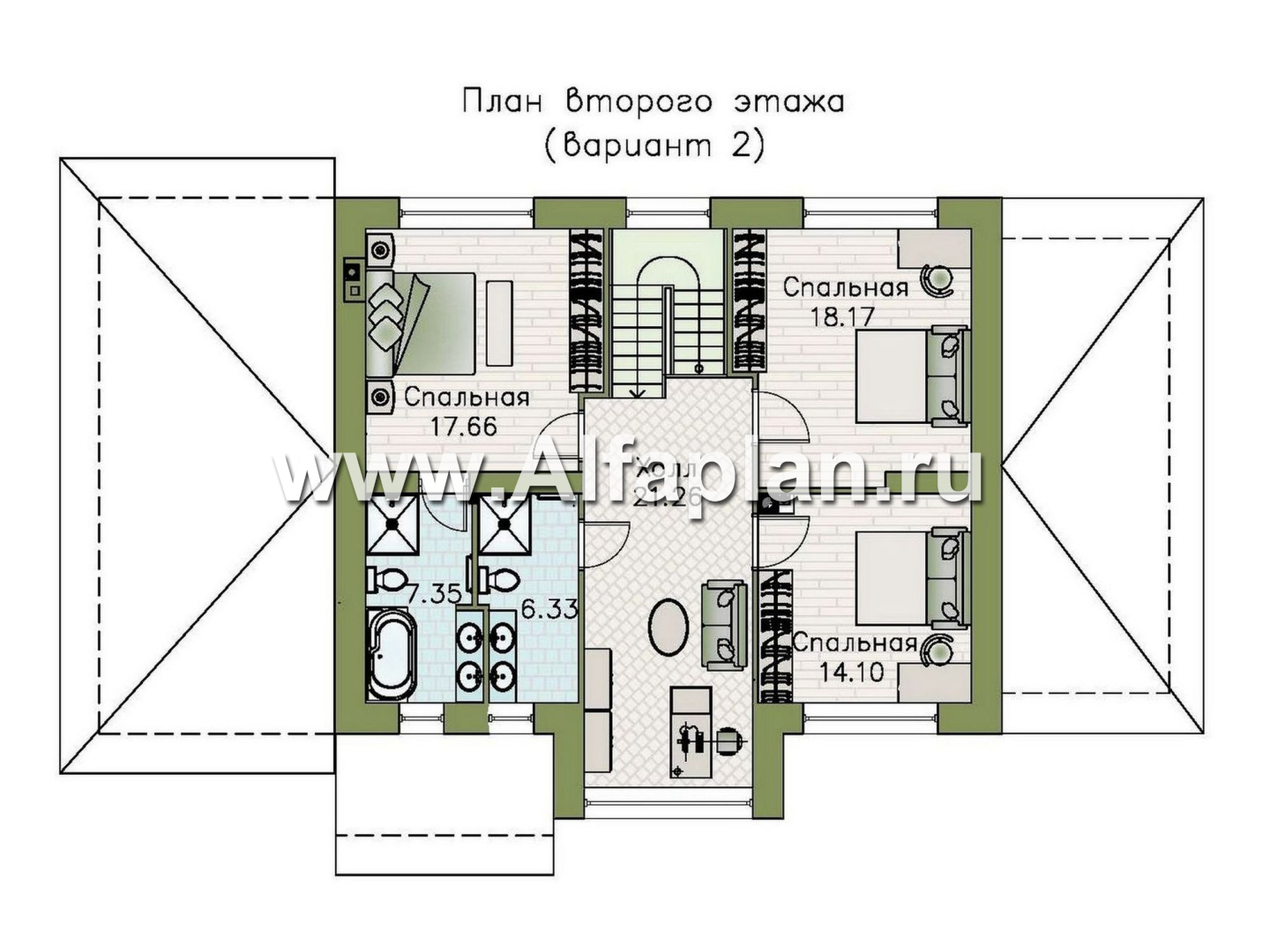 «Триггер роста» - проект двухэтажного дома из блоков, с террасой и вторым светом, с гаражом, в стиле Райта - план дома