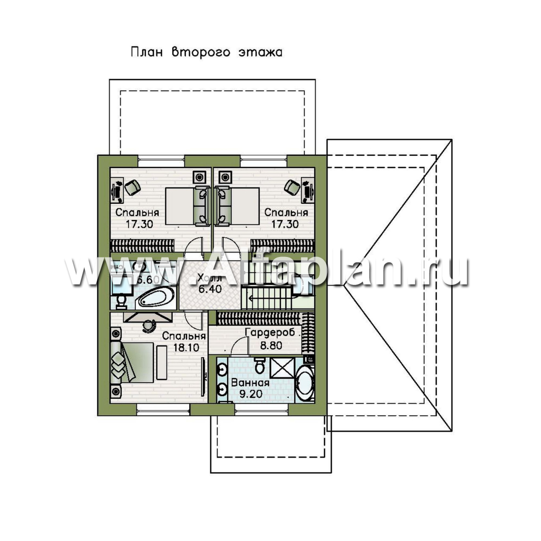 «Династия» - проект дома с мансардой, мастер спальня, с террасой и гаражом с мастерской - план дома