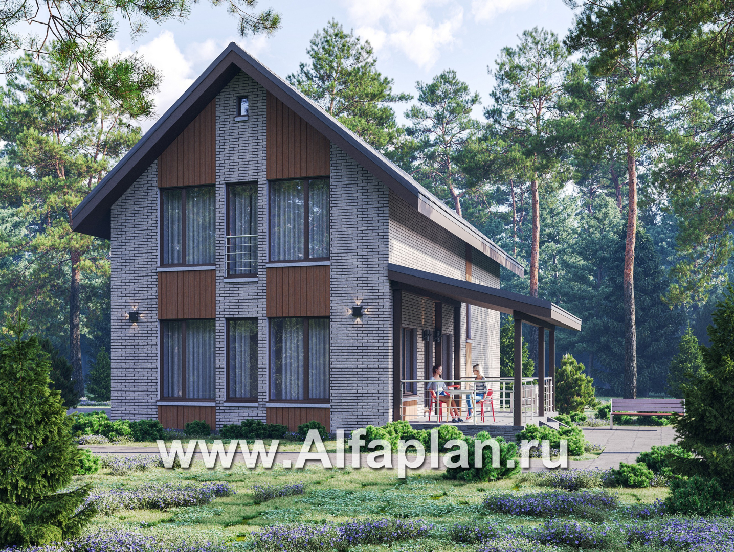 «Мой путь» - проект дома из газобетона, 2 этажа, с террасой и с 5-ю спальнями - основное изображение