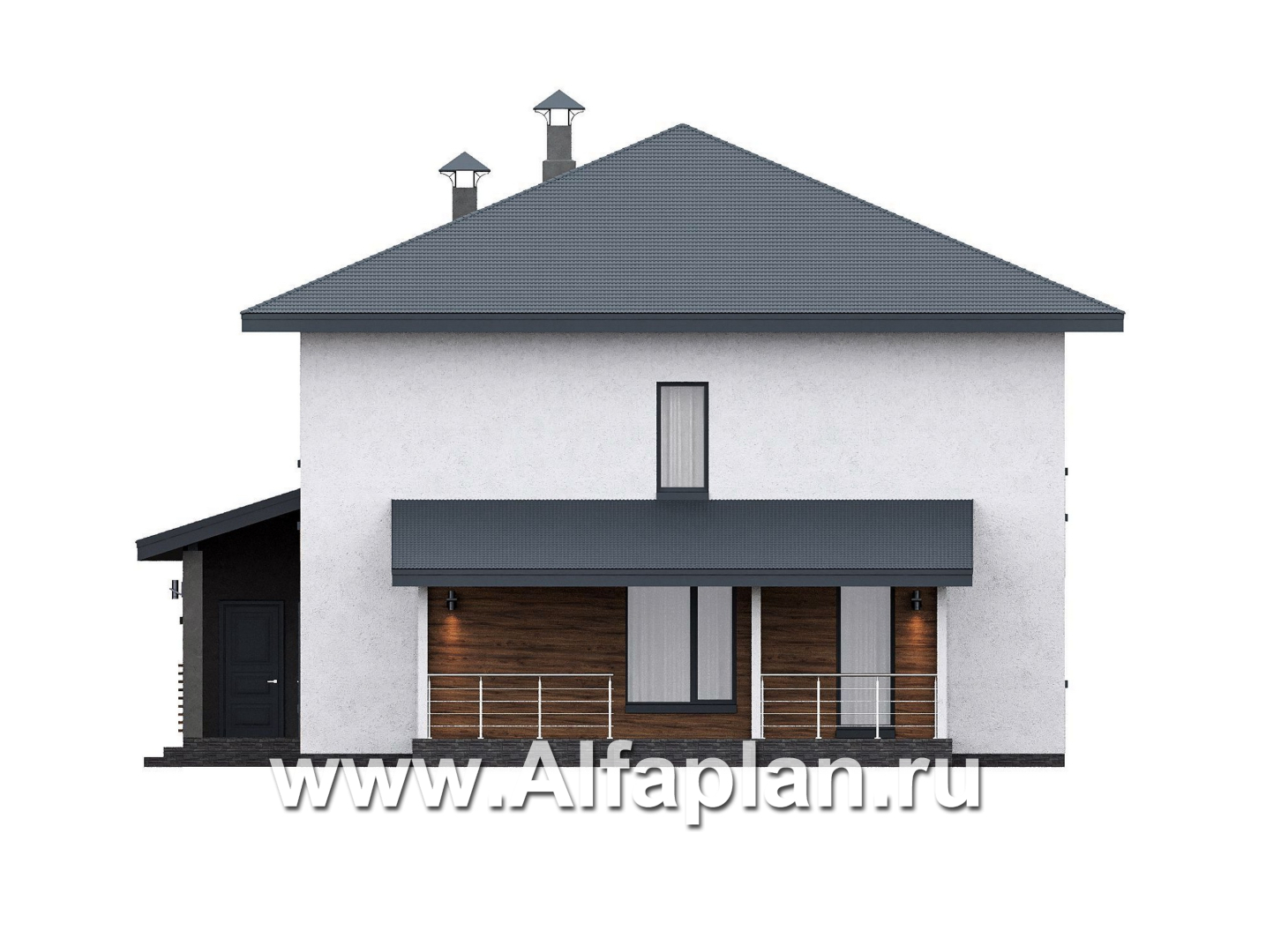 «Чистая линия» - проект дома, 2 этажа, мастер спальня, с террасой сбоку, в современном стиле - фасад дома