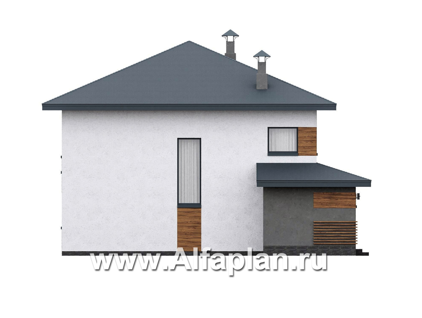 «Чистая линия» - проект дома, 2 этажа, мастер спальня, с террасой сбоку, в современном стиле - фасад дома