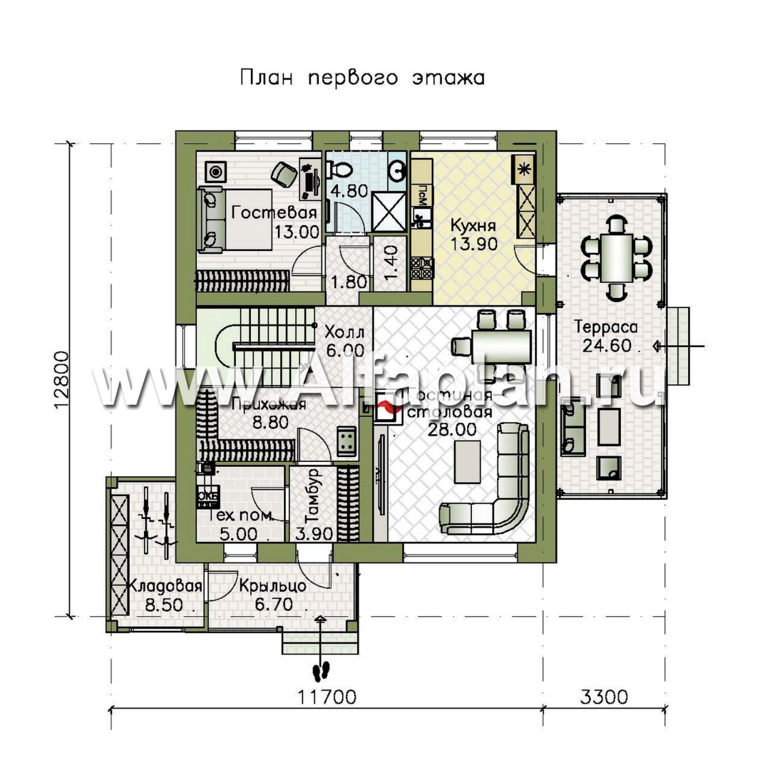 «Чистая линия» - проект дома, 2 этажа, мастер спальня, с террасой сбоку, в современном стиле - план дома
