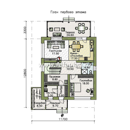 «Чистая линия» - проект дома, 2 этажа, мастер спальня, с террасой, кладовая на входе, в современном стиле - превью план дома