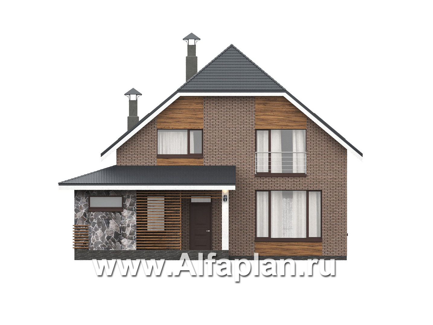 «Династия» - проект дома с мансардой, с террасой, мастер спальня - фасад дома