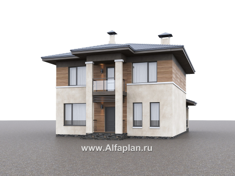 «Невада» - проект двухэтажного дома из газобетона, с террасой, в стиле Райта - превью дополнительного изображения №1