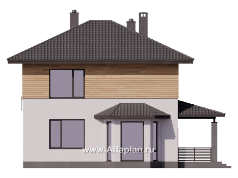 Проект двухэтажного дома, с террасой и с эркером, планировка с кабинетом на 1 эт - превью фасада дома