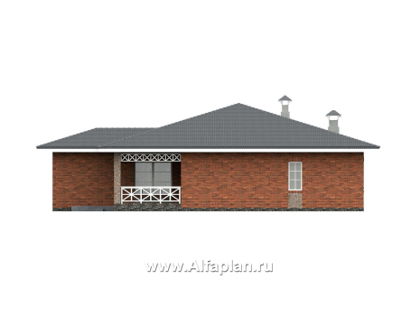 «Горизонталь» - проект одноэтажного дома с террасой, в немецком стиле, баварская кладка - превью фасада дома