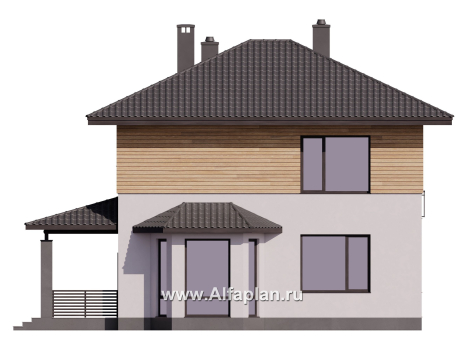 Проект двухэтажного дома, с террасой и с эркером, планировка с кабинетом на 1 эт - превью дополнительного изображения №4