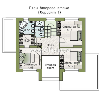 «Селектум» - красивый проект двухэтажного дома, планировка с мастер спальней, двусветная столовая, плоская крыша, в стиле минимализм - превью план дома