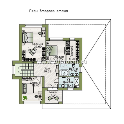 «Репутация» - красивый проект двухэтажного дома из газобетона, планировка с эркером и сауной, в английском стиле - превью план дома