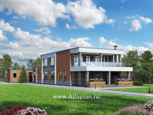 «Hot Space» - проект двухэтажного дома в стиле хай-тек, с плоской крышей, вилла со вторым светом, мастер спальня, сауна и гараж на 4 авто