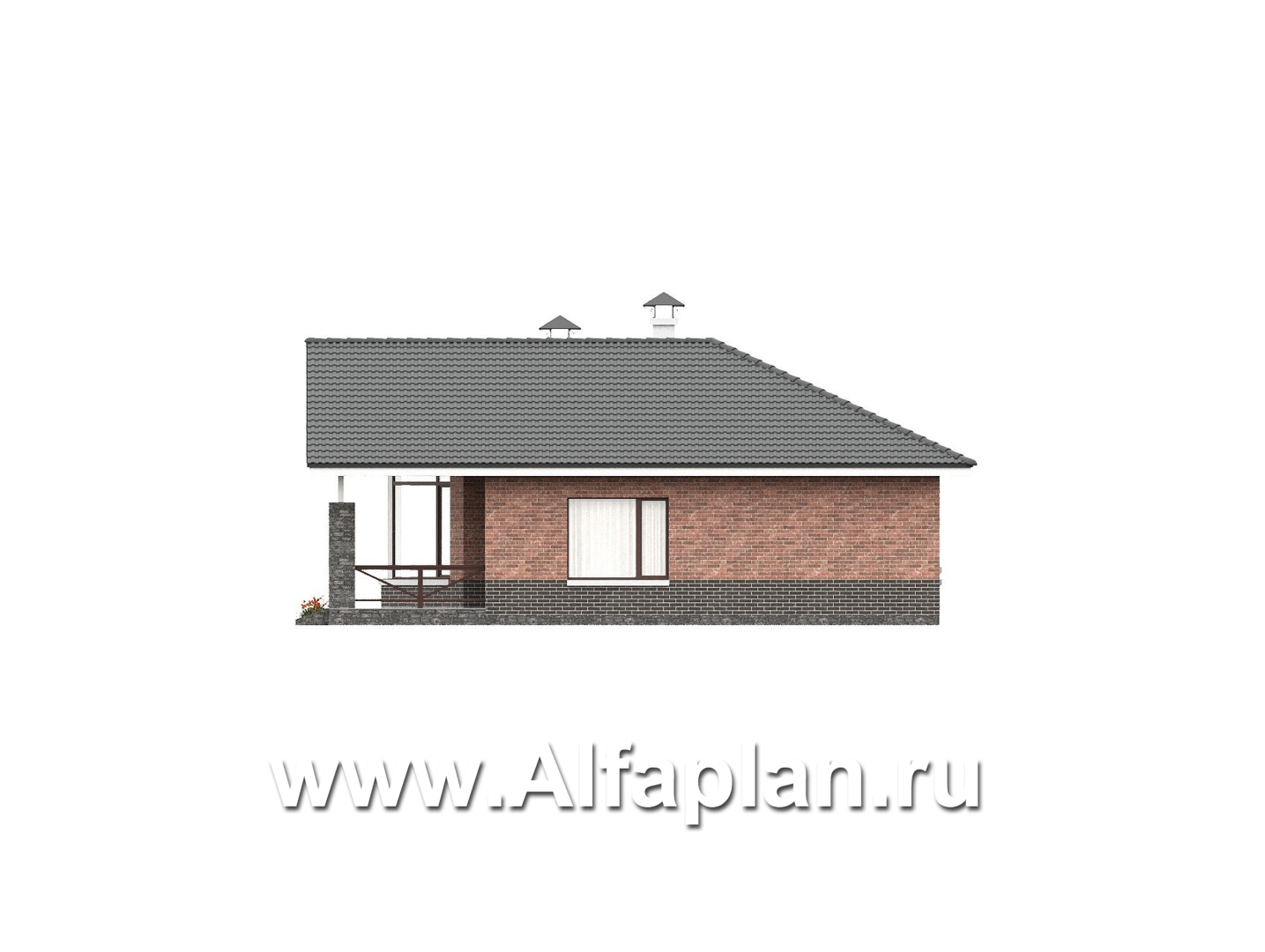 «Рубикон» - проект одноэтажного дома, планировка с панорамным эркером и с просторной террасой, в современном стиле - фасад дома