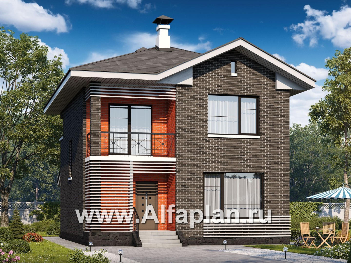 Проекты домов Альфаплан - Кирпичный дом «Серебро» для небольшой семьи - основное изображение