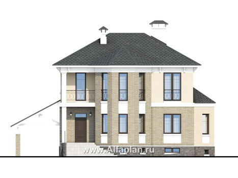 Проекты домов Альфаплан - «Классика плюс» - классический  особняк с цокольным этажом - превью фасада №1