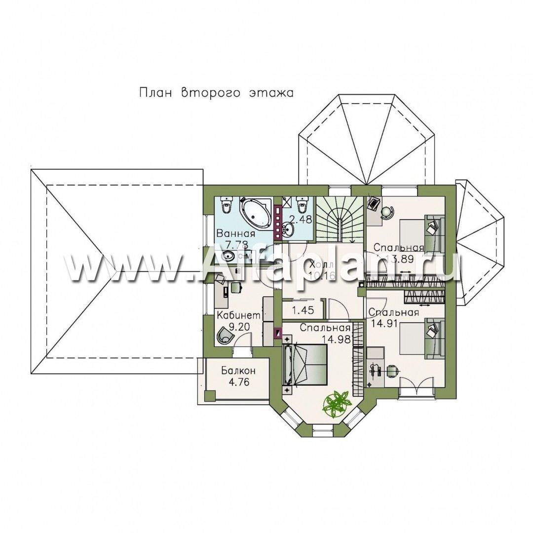 Проекты домов Альфаплан - «Классика» - двухэтажный особняк с эркером и гаражом на два автомобиля - изображение плана проекта №2