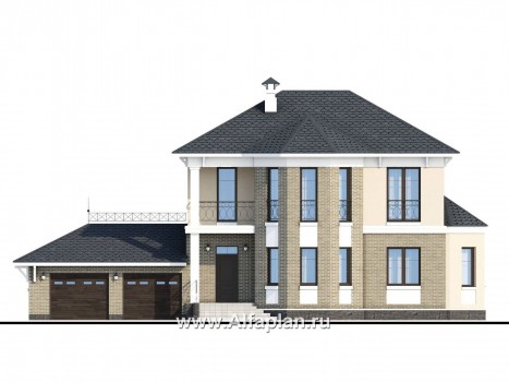 Проекты домов Альфаплан - «Классика» - двухэтажный особняк с эркером и гаражом на два автомобиля - превью фасада №1