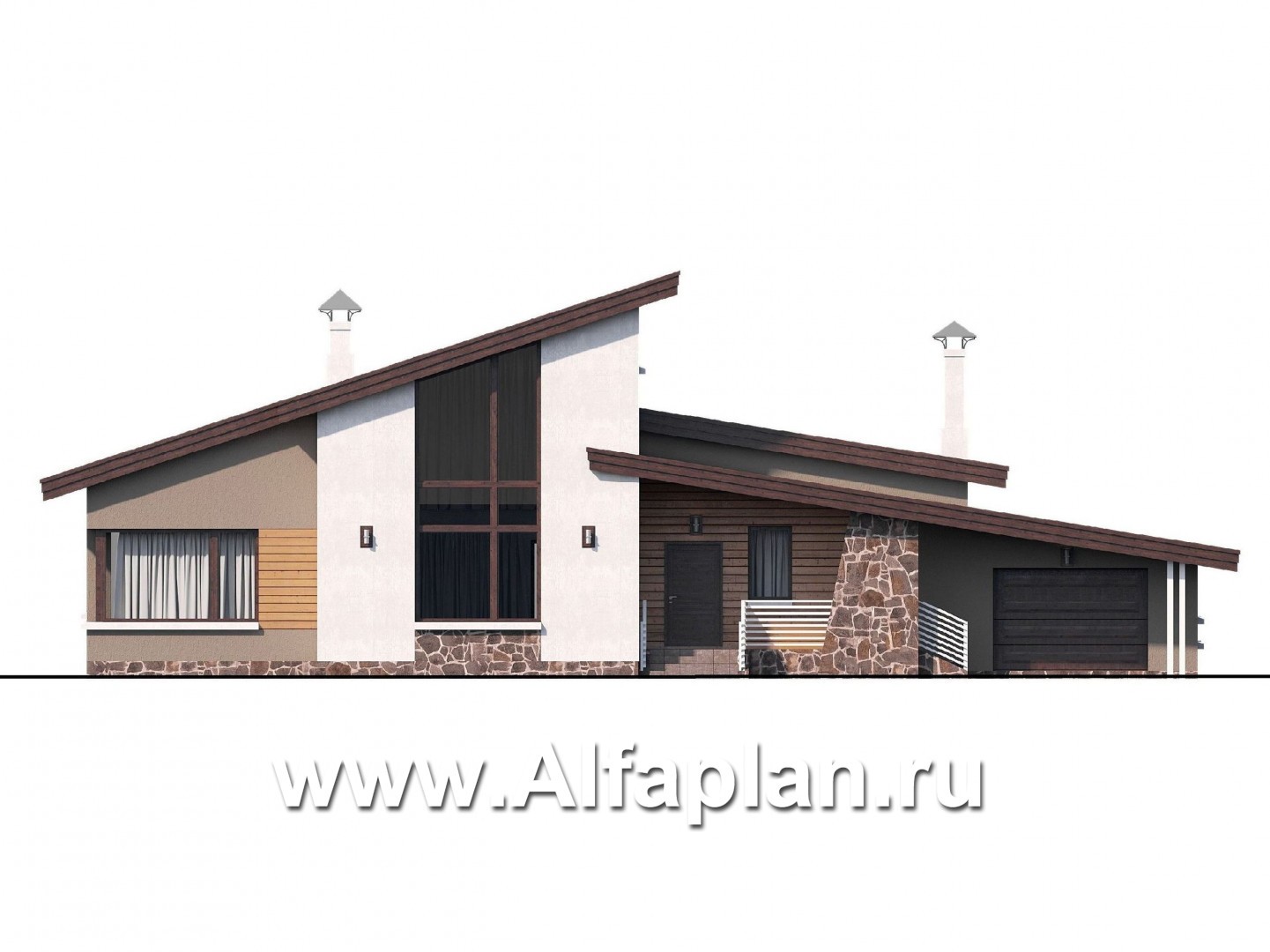 Проекты домов Альфаплан - «Каприкорн» - комфортабельный коттедж с мансардой и гаражом - изображение фасада №1