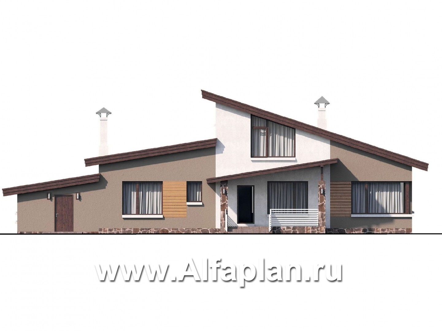 Проекты домов Альфаплан - «Каприкорн» - комфортабельный коттедж с мансардой и гаражом - изображение фасада №4