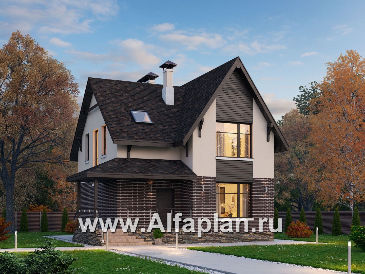Проекты домов Альфаплан - «Оптима»- стильный современный дом из кирпичей или газобетона - основное изображение