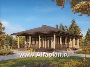Проекты домов Альфаплан - Удобная дача с большой террасой и шатровой кровлей - превью основного изображения
