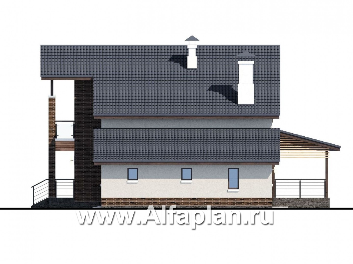 Проекты домов Альфаплан - «Галс» - двухэтажный коттедж со вторым светом и гаражом - изображение фасада №2