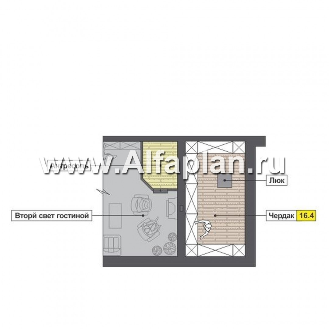 Проекты домов Альфаплан - Одноэтажный загородный дом с навесом для машины - изображение плана проекта №2