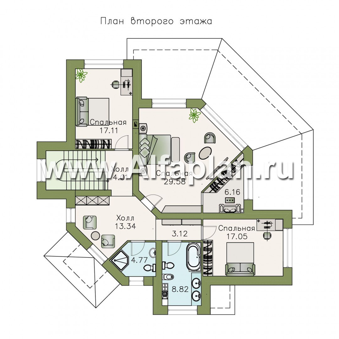 Проекты домов Альфаплан - «Махаон» - эксклюзивный дом с диагональным построением - изображение плана проекта №2