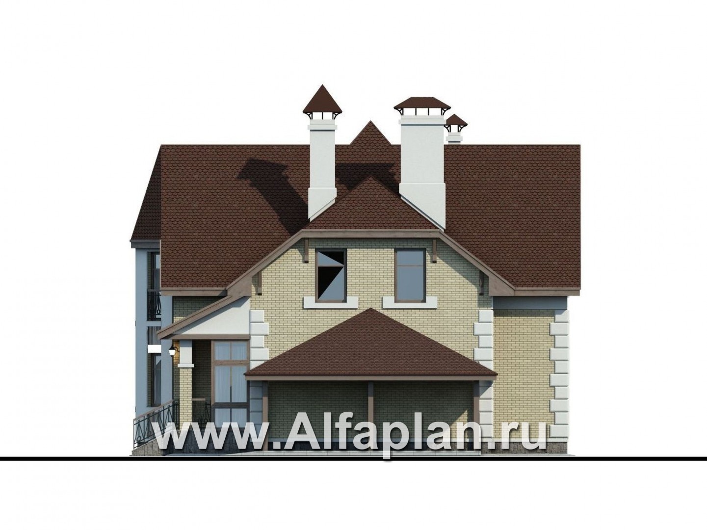 Проекты домов Альфаплан - «Клио» - коттедж с угловой террасой - изображение фасада №2