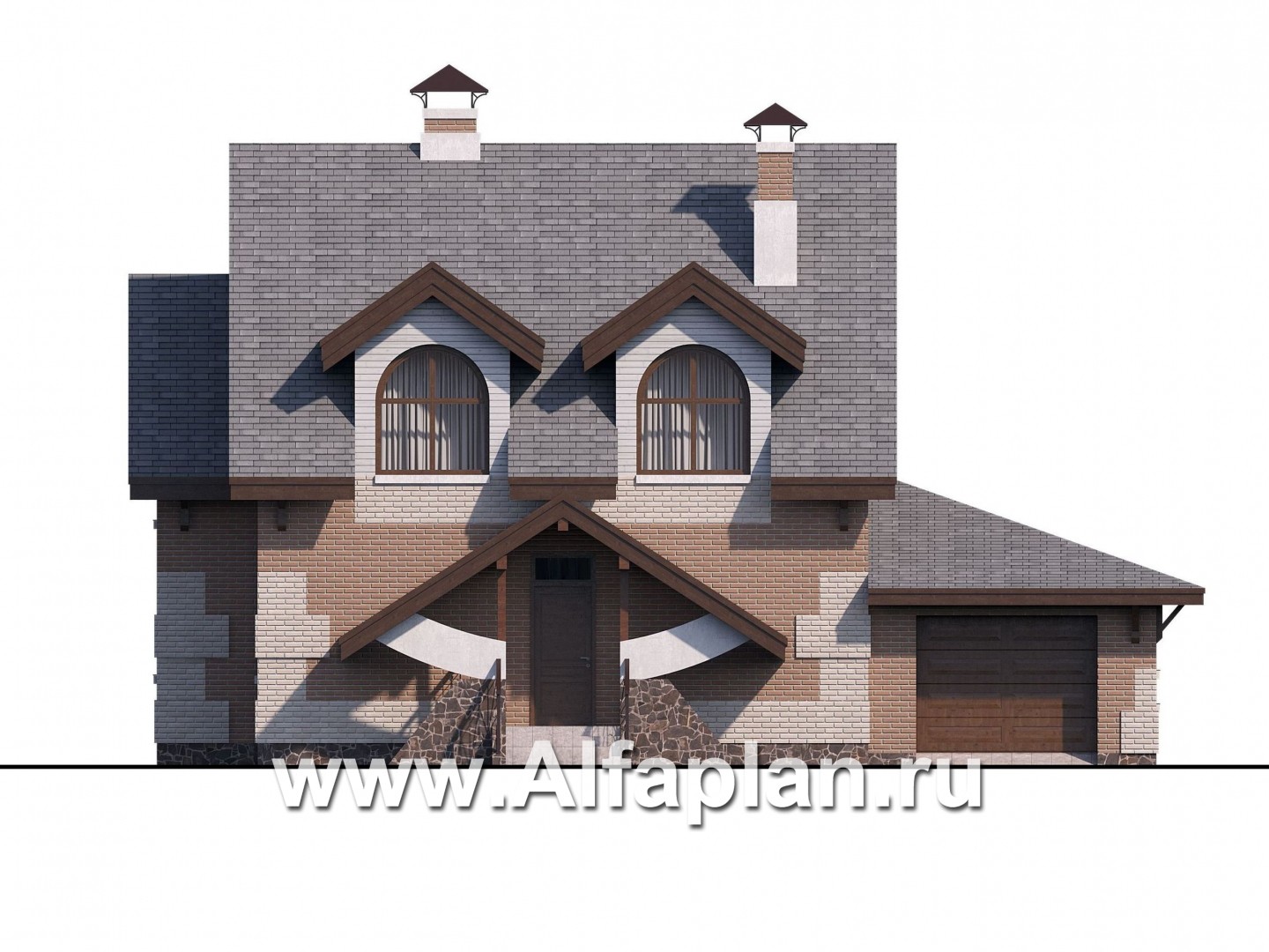 Проекты домов Альфаплан - «Улыбка» - компактный загородный дом с гаражом - изображение фасада №1