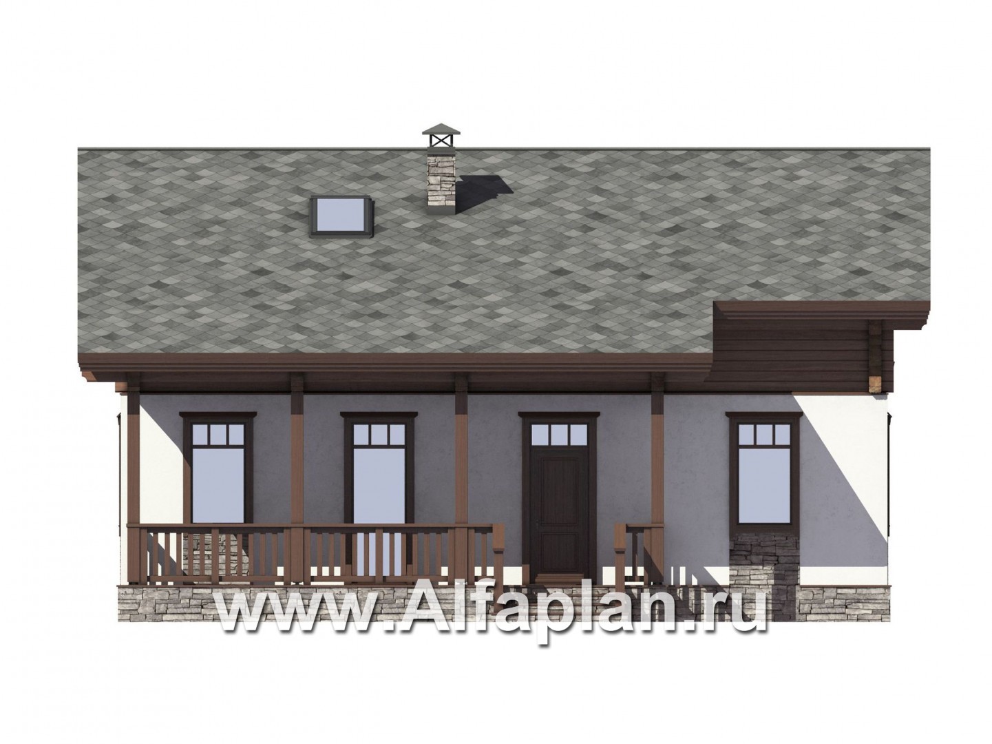 Проект дома с мансардой, планировка две спальни на 1 эт, с террасой,в стиле шале - фасад дома