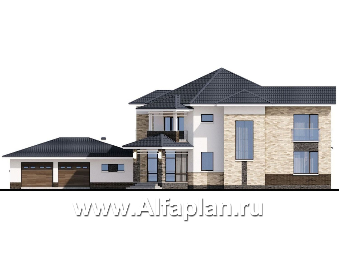 «Баттерфляй» - проект двухэтажного дома, гостиная со вторым светом, мастер спальня, с большим гаражом 219Р - фасад дома