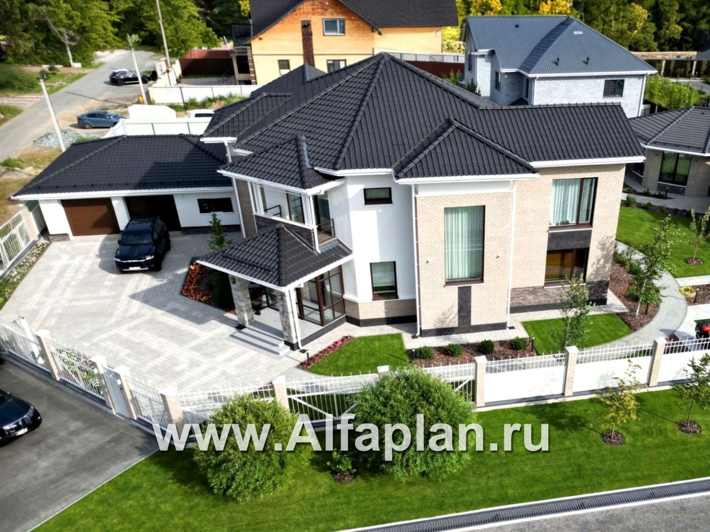 «Баттерфляй» - проект двухэтажного дома, гостиная со вторым светом, мастер спальня, с большим гаражом 219Р - дизайн дома №3