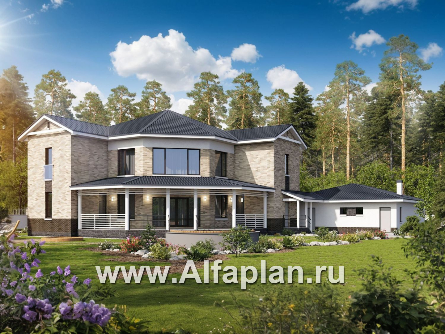 «Баттерфляй» - проект двухэтажного дома, гостиная со вторым светом, мастер спальня, с большим гаражом 219Р - дизайн дома №5