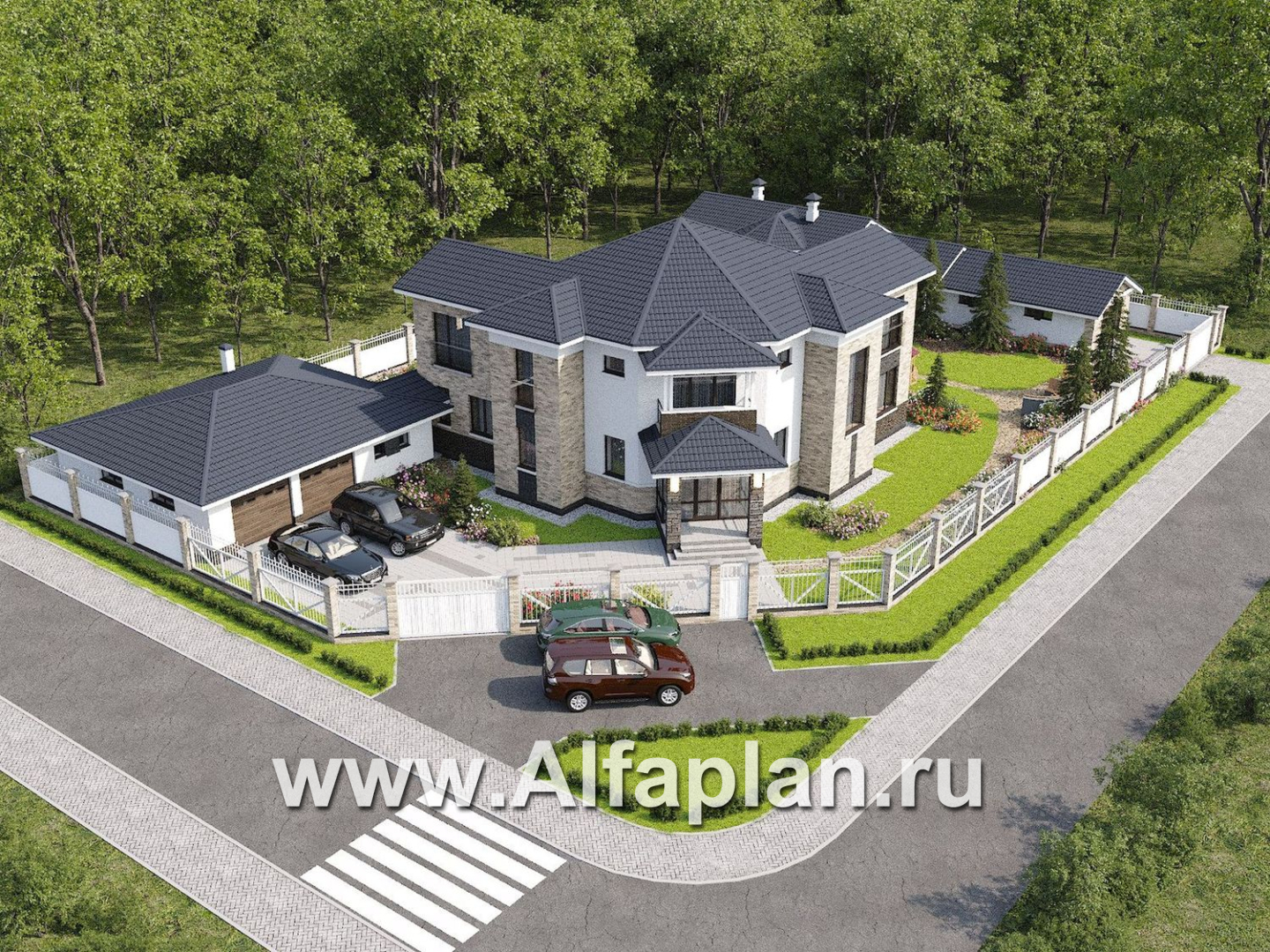 «Баттерфляй» - проект двухэтажного дома, гостиная со вторым светом, мастер спальня, с большим гаражом 219Р - дизайн дома №6