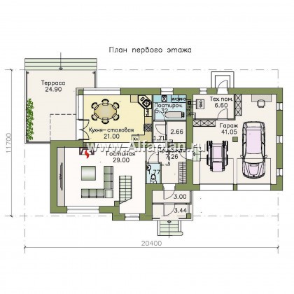 Проекты домов Альфаплан - «Дипломат Плюс» - дом с бильярдной и гаражом на два автомобиля - превью плана проекта №1