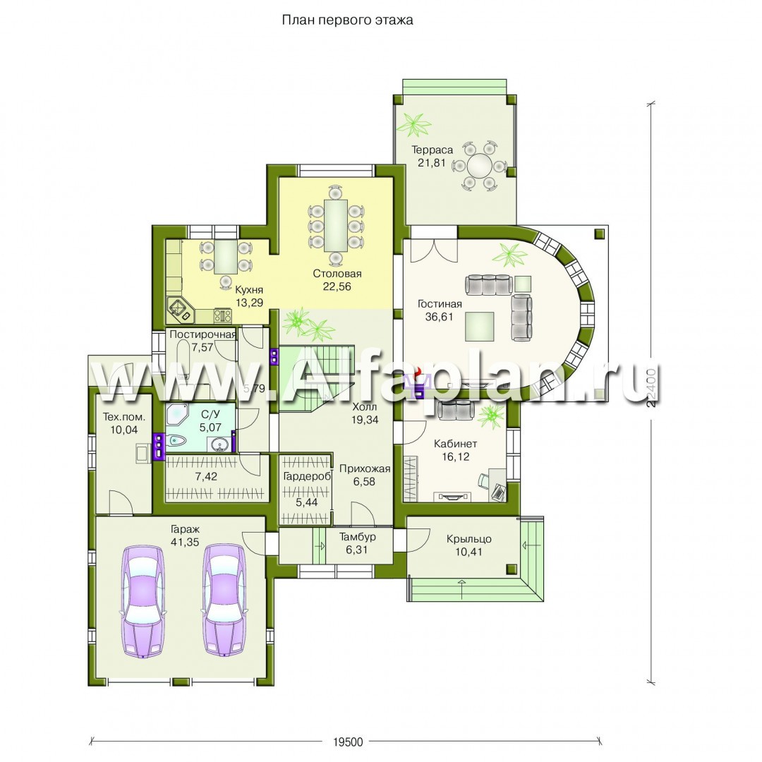 Проекты домов Альфаплан - «Коралл»- респектабельный особняк с полукруглой гостиной - план проекта №1