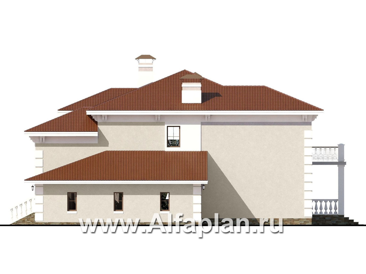Проекты домов Альфаплан - «Привилегия» - элегантный коттедж из кирпиечй (или блоков) с большим гаражом и террасой - изображение фасада №2