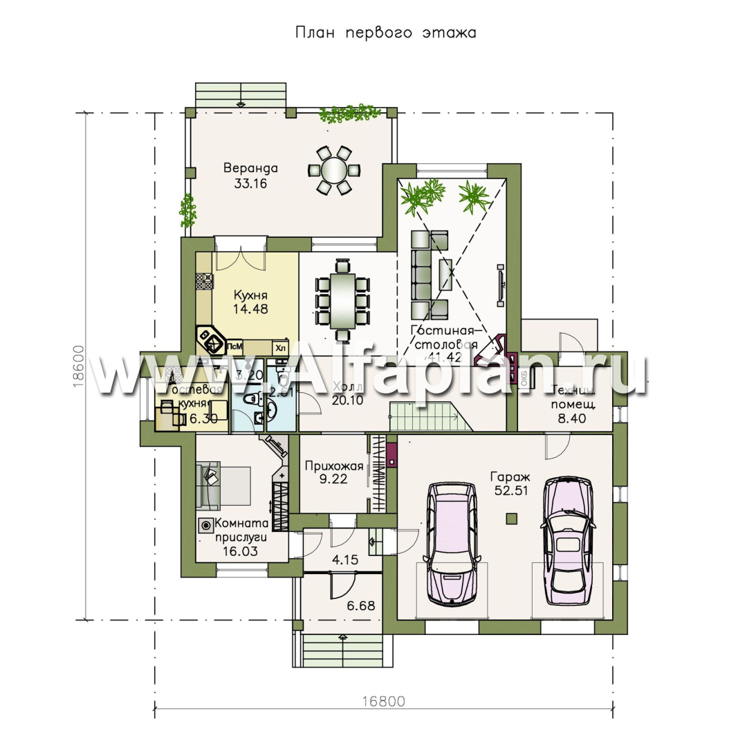 Проекты домов Альфаплан - «Привилегия» - элегантный коттедж из кирпиечй (или блоков) с большим гаражом и террасой - план проекта №3