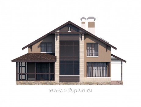 Проекты домов Альфаплан - «Регата» — комфортный загородный дом с двускатной крышей - превью фасада №1