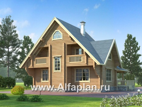 Проект деревянного дома с мансардой, из бревен, с гостевой комнатой и террасой - превью дополнительного изображения №2