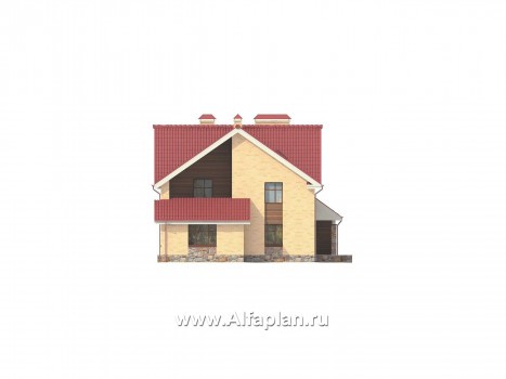 Проект дома с мансардой, современный таунхаус на 2 семьи (дуплекс) - превью фасада дома