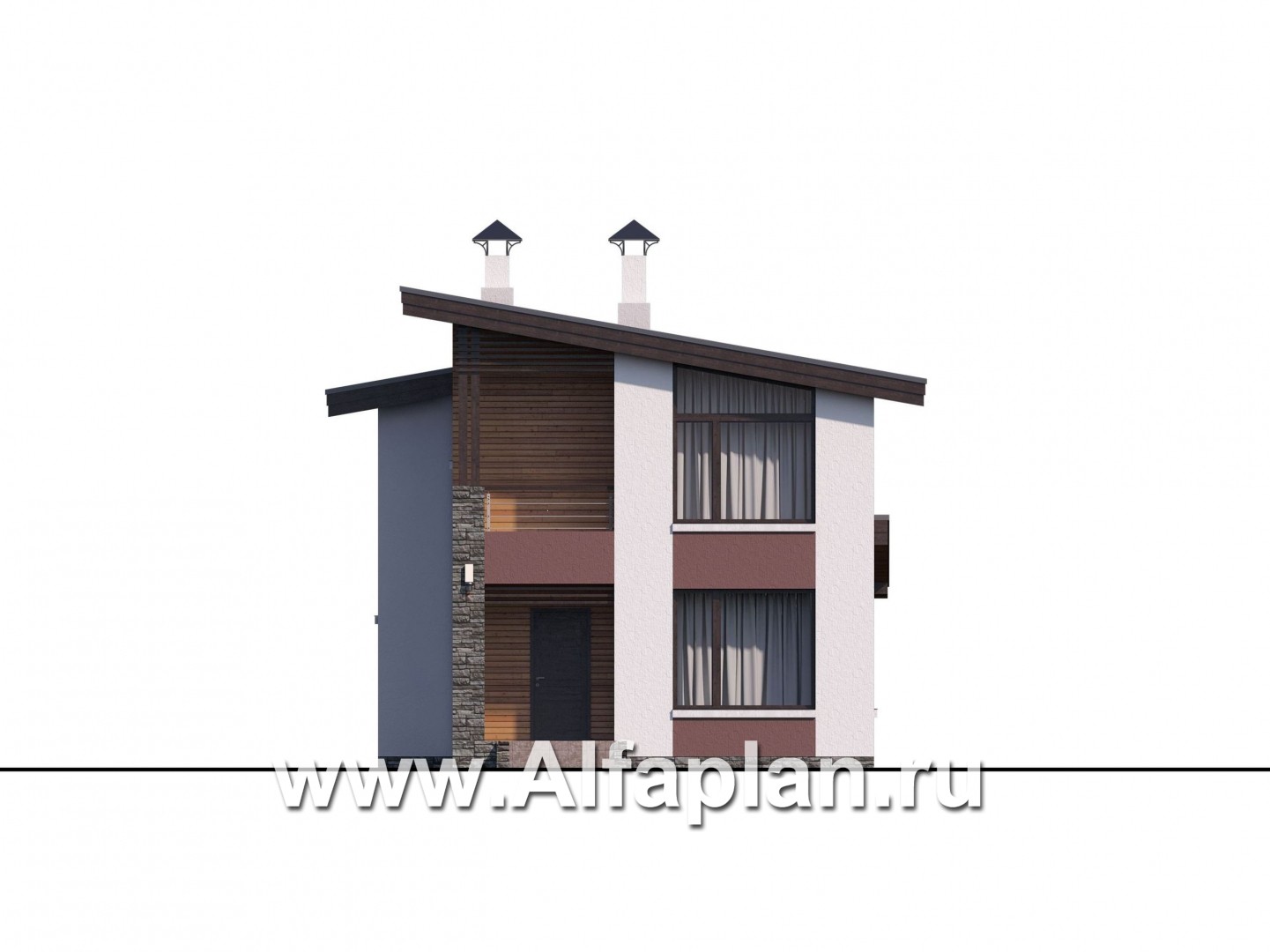 Проекты домов Альфаплан - «Арс» - дом с односкатной кровлей для узкого участка - изображение фасада №1