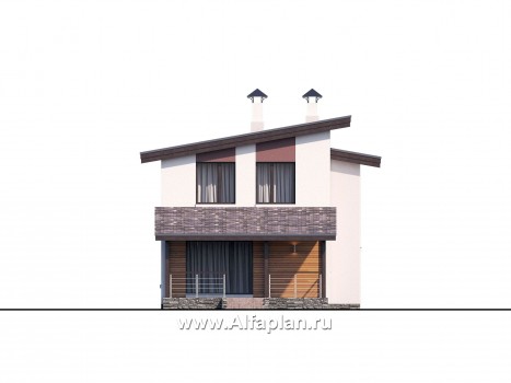 Проекты домов Альфаплан - «Арс» - дом с односкатной кровлей для узкого участка - превью фасада №4